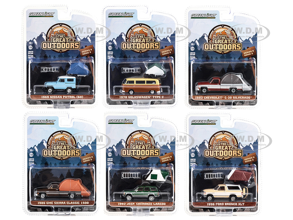 "The Great Outdoors" Set of 6 pieces Series 3 1/64 Diecast Model Cars by Greenlight