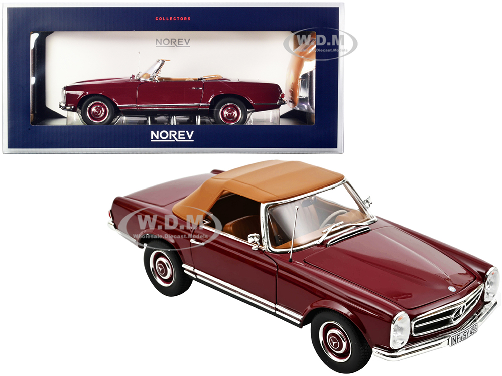 1963 Mercedes Benz 230 SL Dark Red with Brown Top 1/18 Diecast Model Car by Norev
