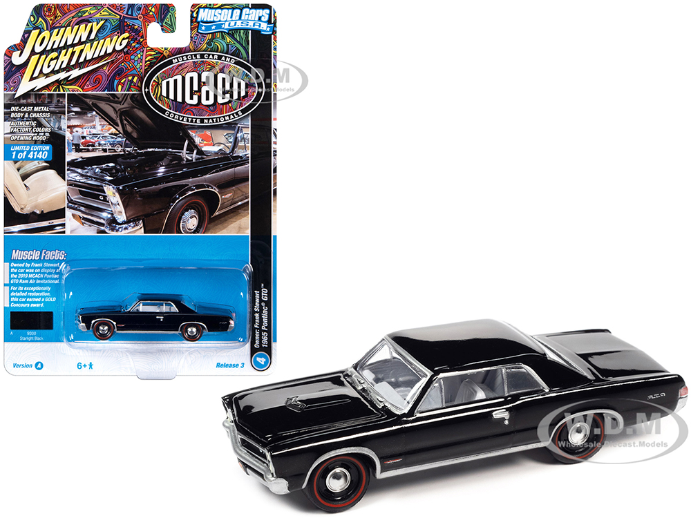 1965 Pontiac GTO Starlight Black with White Interior MCACN (Muscle Car and Corvette Nationals) Limited Edition to 4140 pieces Worldwide Muscle Cars USA Series 1/64 Diecast Model Car by Johnny Lightning
