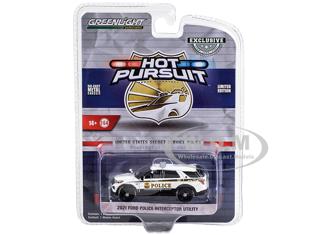 2021 Ford Police Interceptor Utility White "United States Secret Service Police" Washington DC "Hot Pursuit" Special Edition 1/64 Diecast Model Car b