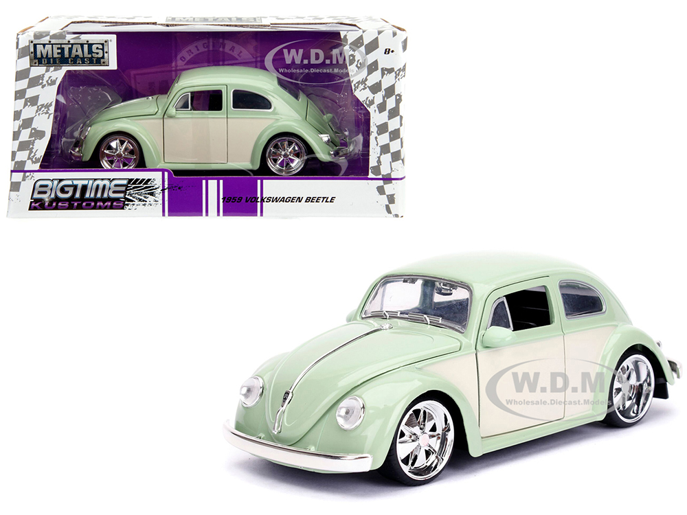 Image of 1959 Volkswagen Beetle Light Green and Cream "Bigtime Kustoms" 1/24 Diecast Model Car by Jada
