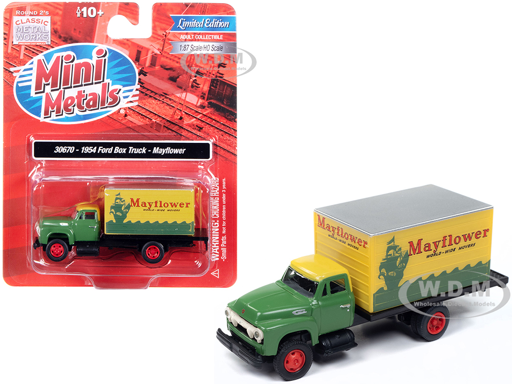 1954 Ford Box Truck Green and Yellow Mayflower World-Wide Movers Mini Metals Series 1/87 (HO) Scale Model Car by Classic Metal Works