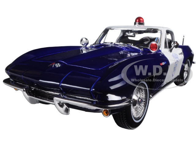 1965 Chevrolet Corvette Blue And White Police 1/18 Diecast Model Car By Maisto