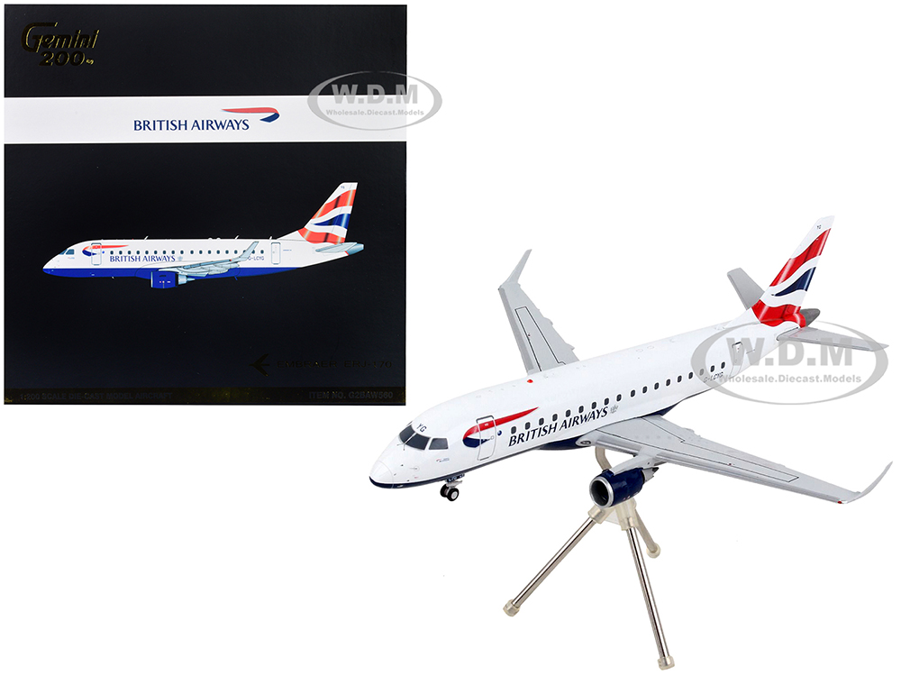 Embraer ERJ-170 Commercial Aircraft British Airways White with Striped Tail Gemini 200 Series 1/200 Diecast Model Airplane by GeminiJets
