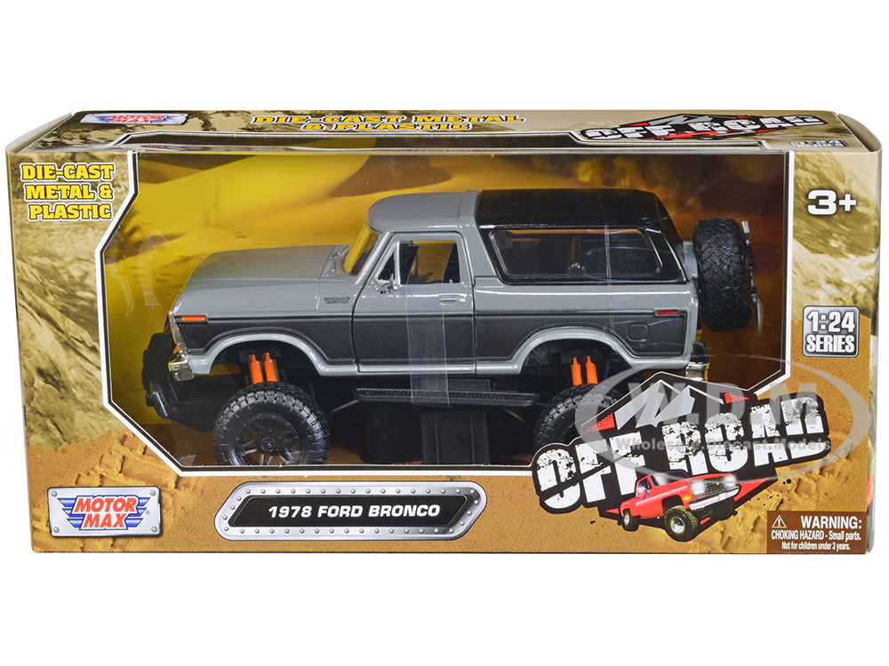 1978 Ford Bronco Custom Gray and Black Off Road Series 1/24 Diecast Model Car by Motormax