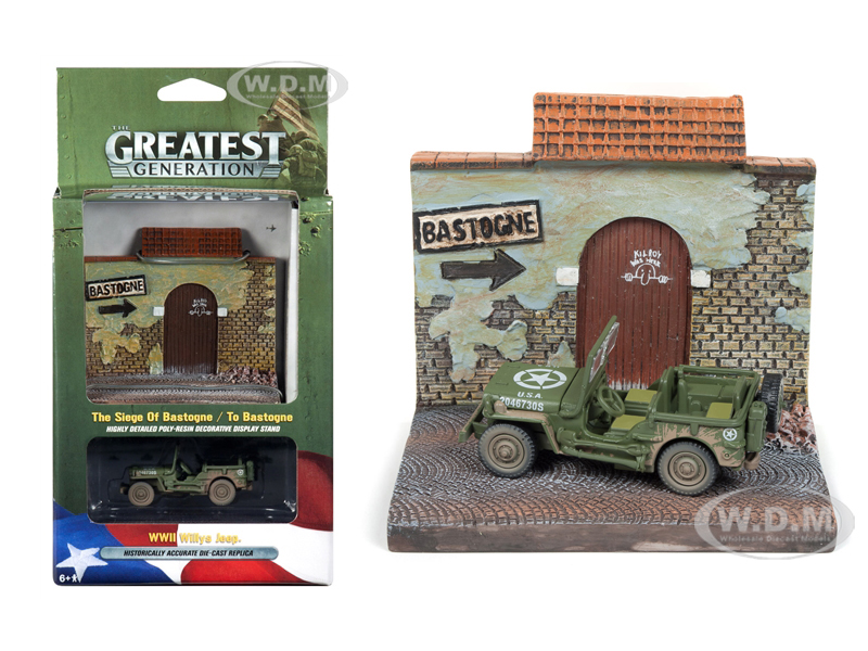 Military Wwii Willys Mb Jeep With "to Bastogne" Resin Display Diorama "the Greatest Generation" Series 1/64 Diecast Model By Johnny Lightning