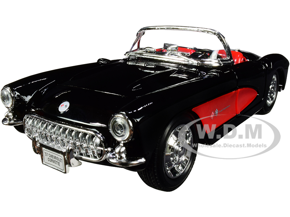 1957 Chevrolet Corvette Convertible Black and Red with Red Interior "NEX Models" 1/24 Diecast Model Car by Welly