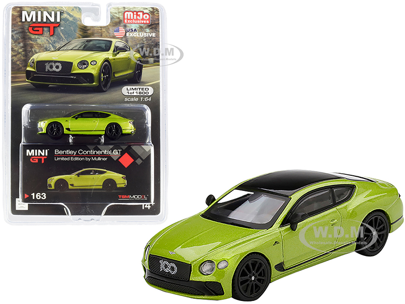 Bentley Continental GT Limited Edition by Mulliner Green Metallic with Black Top Limited Edition to 1800 pieces Worldwide 1/64 Diecast Model Car by T