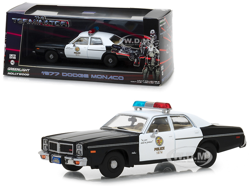 1977 Dodge Monaco Metropolitan Police Black and White The Terminator (1984) Movie 1/43 Diecast Model Car by Greenlight