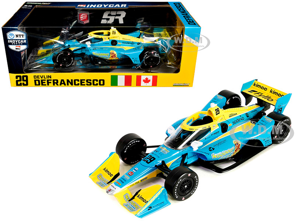 Dallara IndyCar #29 Devlin DeFrancesco WOOOOO Energy Andretti Steinbrenner Autosport (Road Course Configuration) NTT IndyCar Series (2023) 1/18 Diecast Model Car by Greenlight