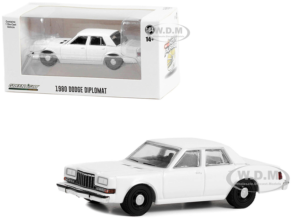 1980-1989 Dodge Diplomat Police Unmarked White Hot Pursuit Hobby Exclusive Series 1/64 Diecast Model Car by Greenlight