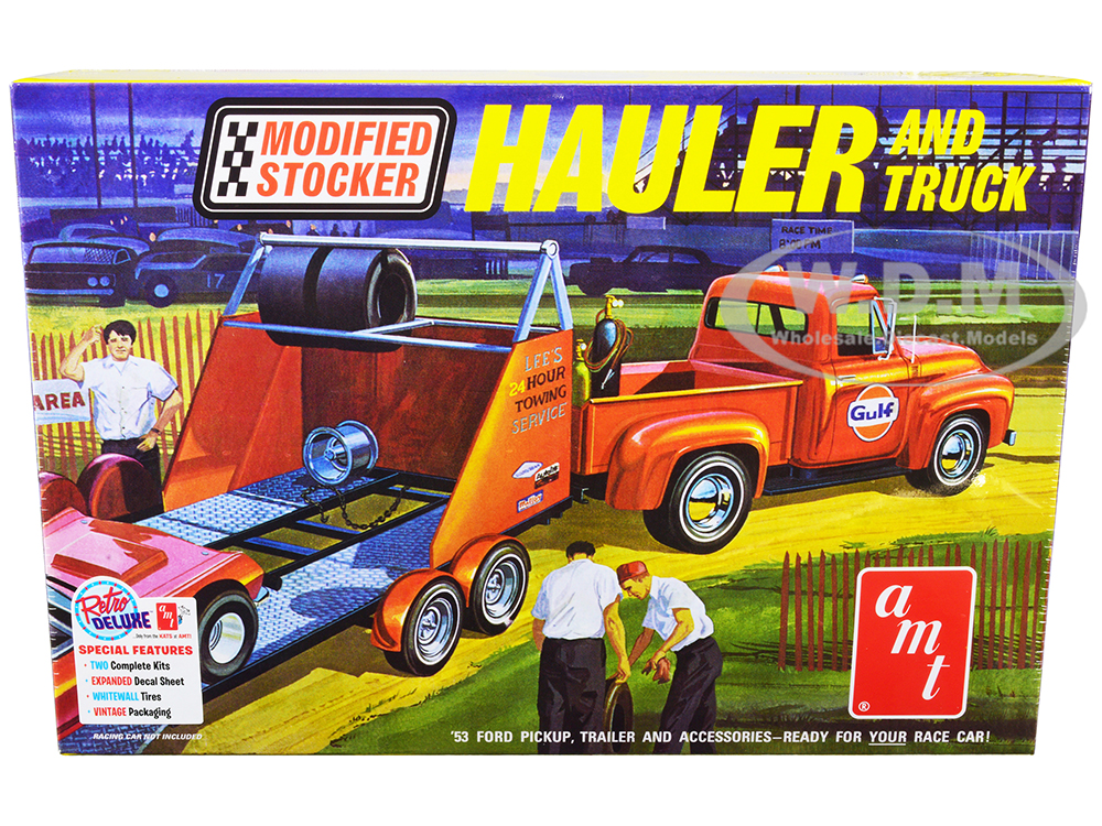 Skill 2 Model 1953 Ford Pickup Truck with Modified Stocker Hauler Gulf Oil 1/25 Scale Model by AMT