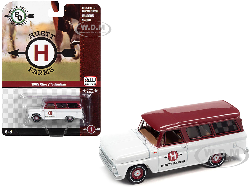 1965 Chevrolet Suburban White with Red Top "Huett Farms" "Big Country Collectibles" 2023 Release 1 1/64 Diecast Model Car by Auto World