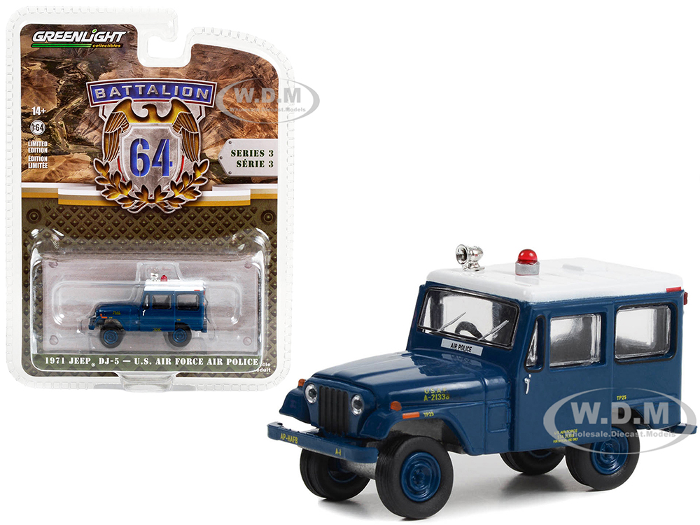 1971 Jeep DJ-5 "U.S. Air Force Air Police" Blue with White Top "Battalion 64" Series 3 1/64 Diecast Model Car by Greenlight