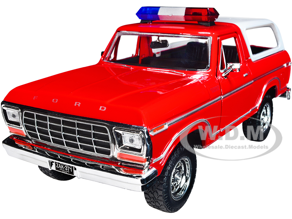 1978 Ford Bronco Fire Department Unmarked Red "Law Enforcement and Public Service" Series 1/24 Diecast Model Car by Motormax