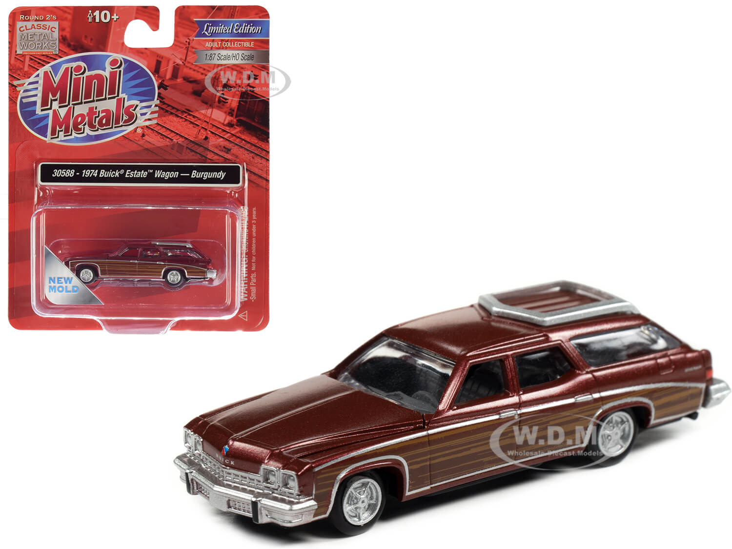 Image of 1974 Buick Estate Wagon Burgundy Metallic with Woodgrain Sides 1/87 (HO) Scale Model Car by Classic Metal Works