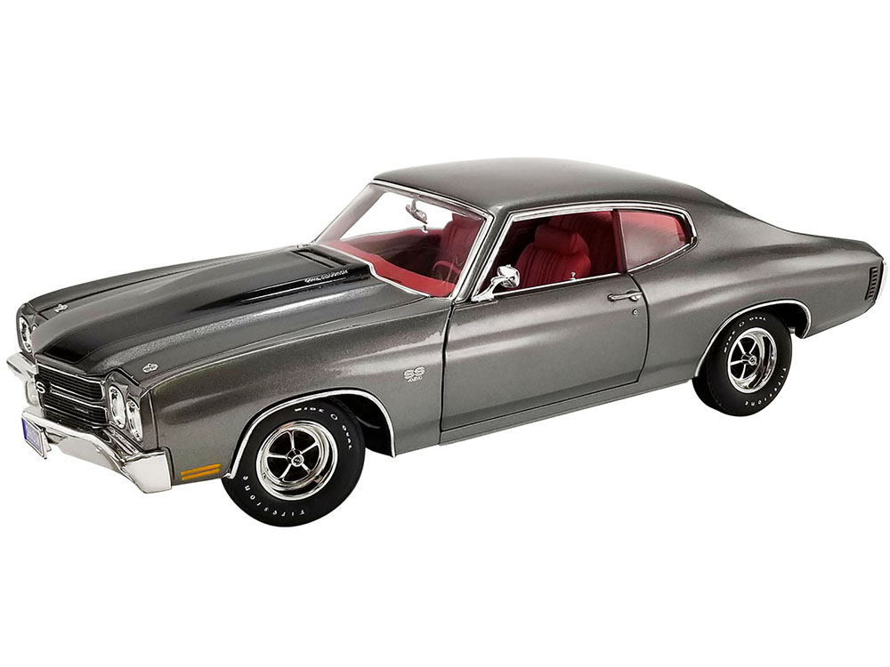 1970 Chevrolet Chevelle LS6 Shadow Gray with Black Stripes and Red Interior Limited Edition to 678 pieces Worldwide 1/18 Diecast Model Car by ACME