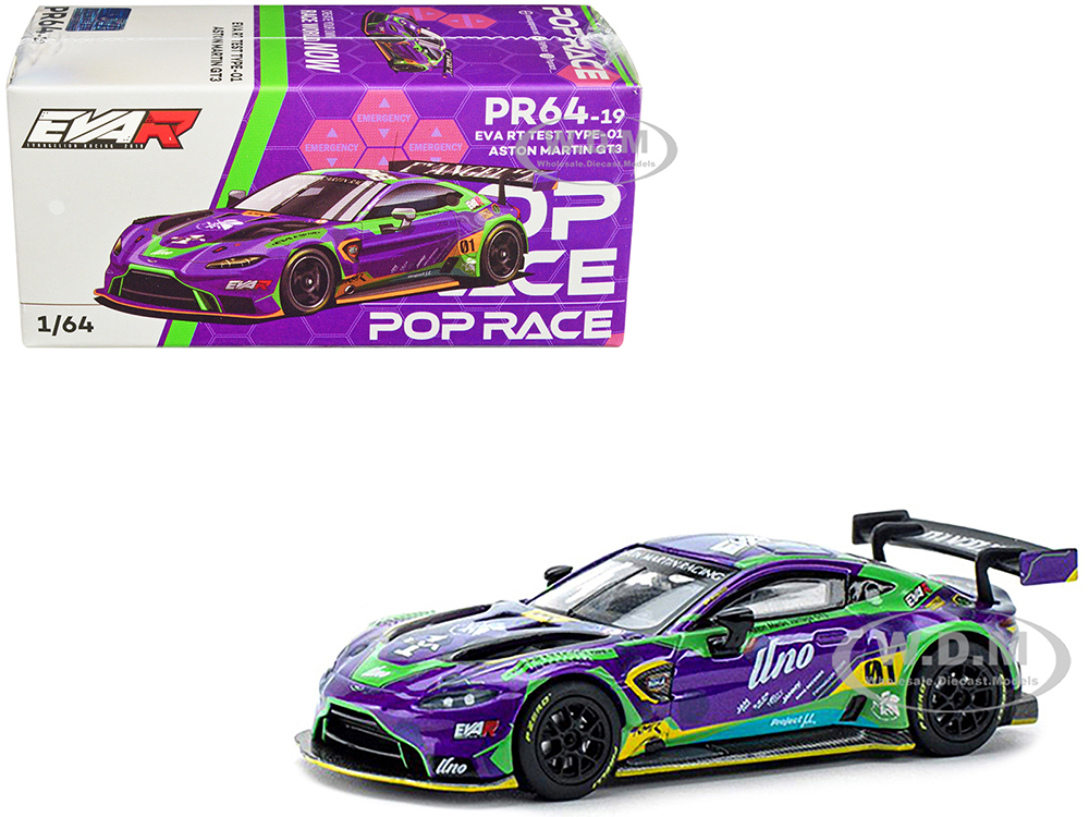 Aston Martin GT3 RHD (Right Hand Drive) EVA RT Test Type-01 Purple with Graphics 1/64 Diecast Model Car by Pop Race