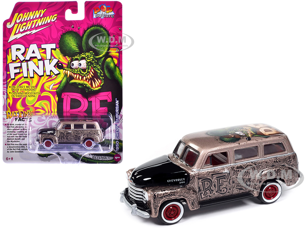 1950 Chevrolet 3100 Suburban Bronze Metallic with Black Hood "Rat Fink" Pop Culture 2024 Release 1 1/64 Diecast Model Car by Johnny Lightning