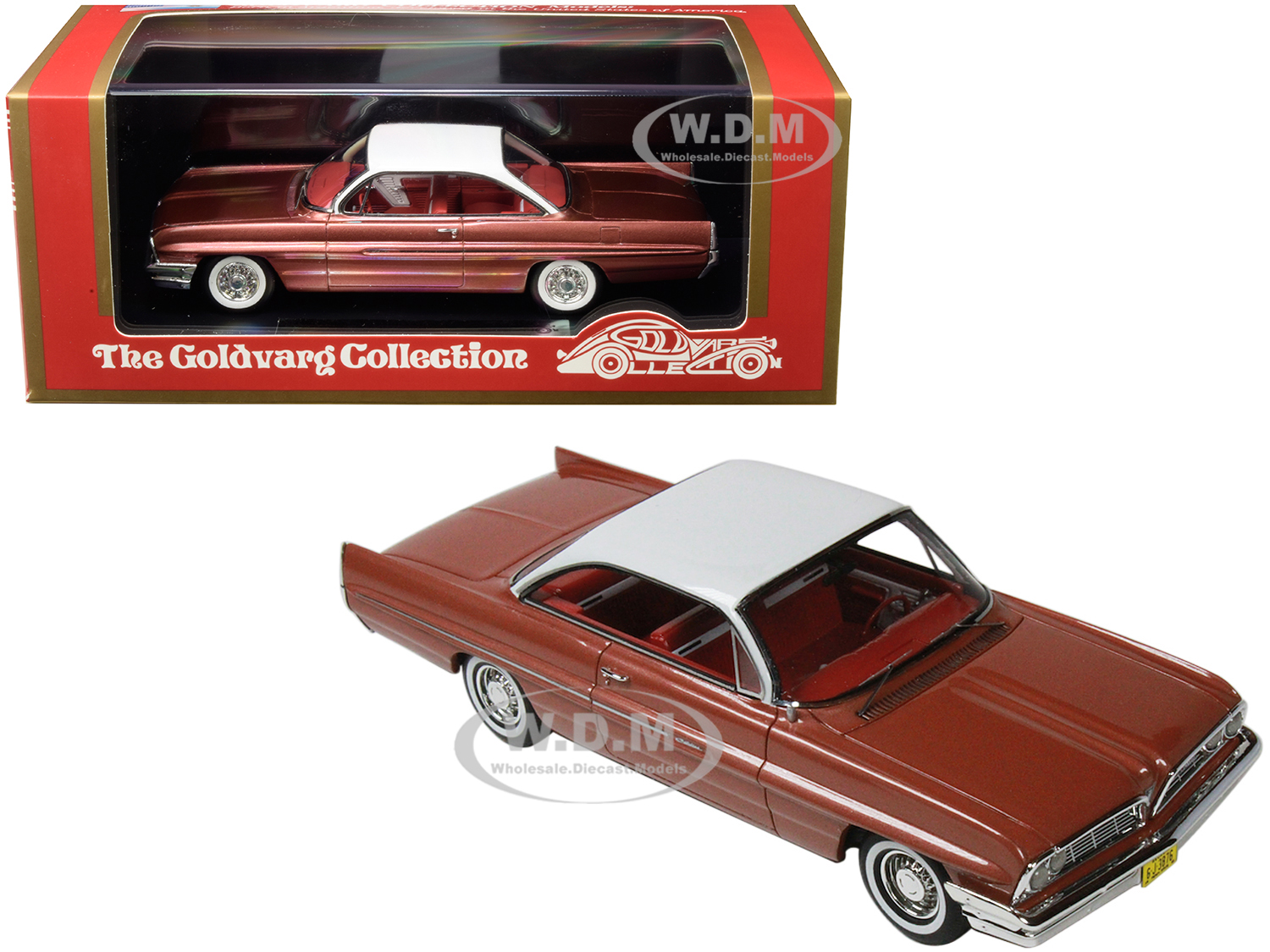 Image of 1961 Pontiac Catalina Rose Metallic with White Top and Red Interior Limited Edition to 210 pieces Worldwide 1/43 Model Car by Goldvarg Collection