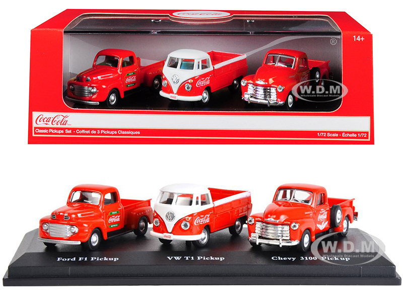 "Classic Pickups" Gift Set of 3 Pickup Trucks "Coca Cola" 1/72 Diecast Model Cars by Motorcity Classics