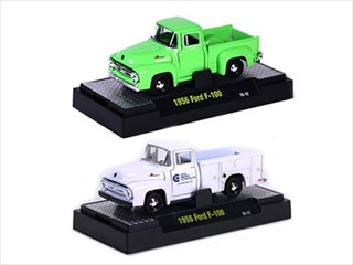 Auto Trucks 1956 Ford F-100 Green & White 2 Cars Set Release 21c With Cases 1/64 Diecast Model Cars By M2 Machines