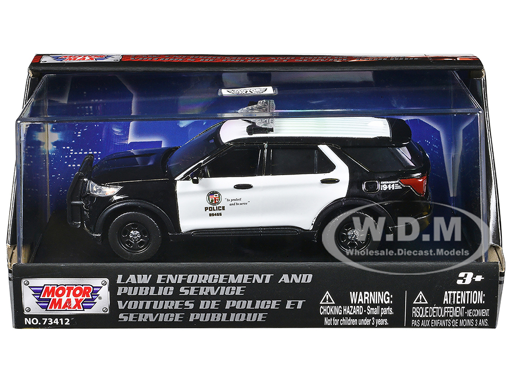 2022 Ford Police Interceptor Utility LAPD (Los Angeles Police Department) Black and White Law Enforcement and Public Service Series 1/43 Diecast Model Car by Motormax