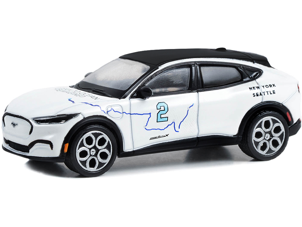 2021 Ford Mustang Mach-E - New York to Seattle Transcontinental Tour "Ocean to Ocean Reimagined" White "Hobby Exclusive" 1/64 Diecast Model by Greenl