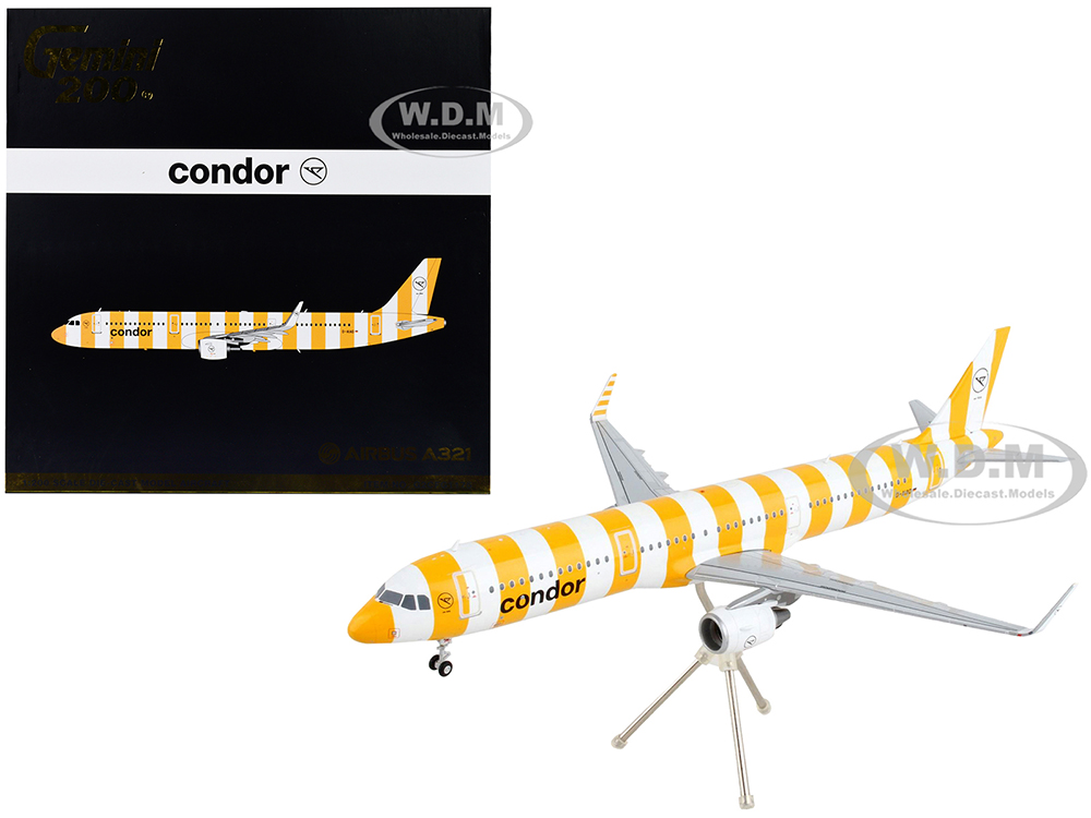 Airbus A321 Commercial Aircraft Condor Airlines White and Orange Striped Gemini 200 Series 1/200 Diecast Model Airplane by GeminiJets