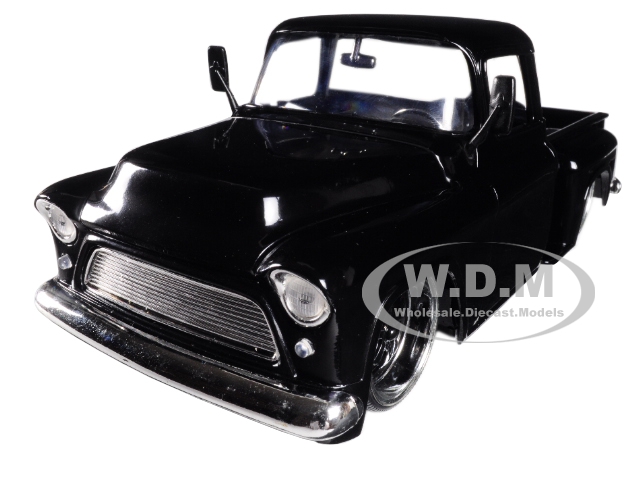 Image of 1955 Chevrolet Stepside Pickup Truck Black "Just Trucks" 1/24 Diecast Model Car by Jada