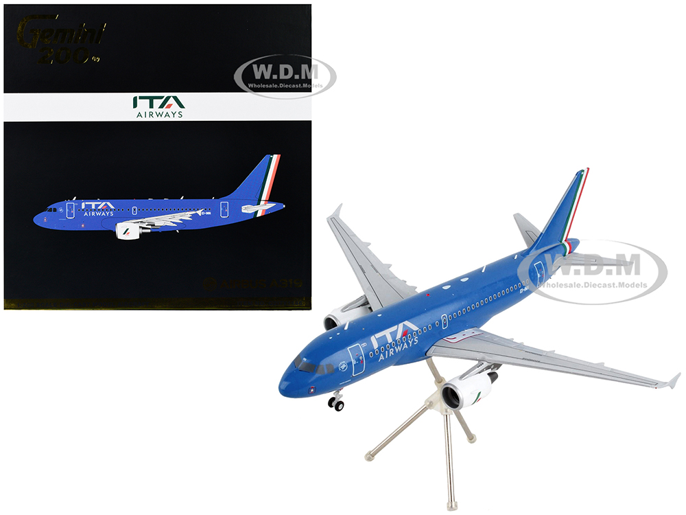 Airbus A319 Commercial Aircraft ITA Airways Blue with Tail Stripes Gemini 200 Series 1/200 Diecast Model Airplane by GeminiJets
