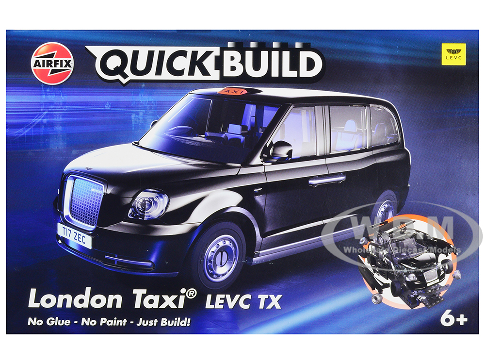 Skill 1 Model Kit London Taxi LEVC TX Black Snap Together Painted Plastic Model Car Kit By Airfix Quickbuild