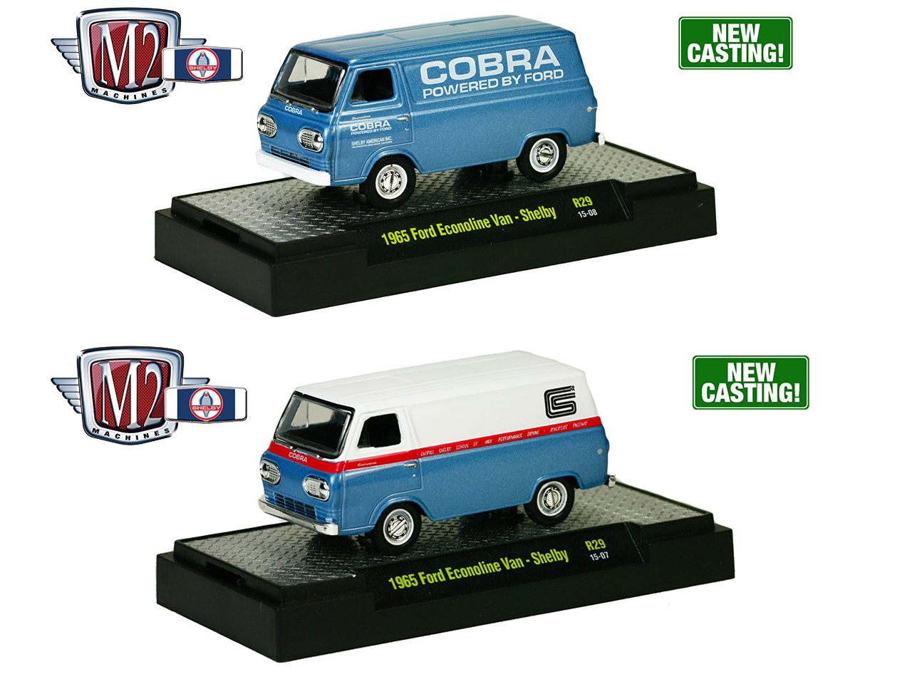 Detroit Muscle 1965 Ford Econoline Vans Set Of 2 Shelby Release 29 S With Cases 1/64 Diecast Models By M2 Machines
