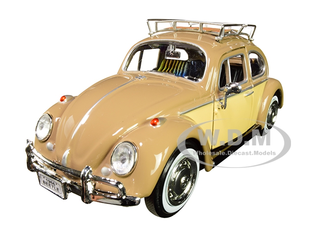 1966 Volkswagen Classic Beetle With Roof Luggage Rack Light Brown 1/24 Diecast Model Car By Motormax