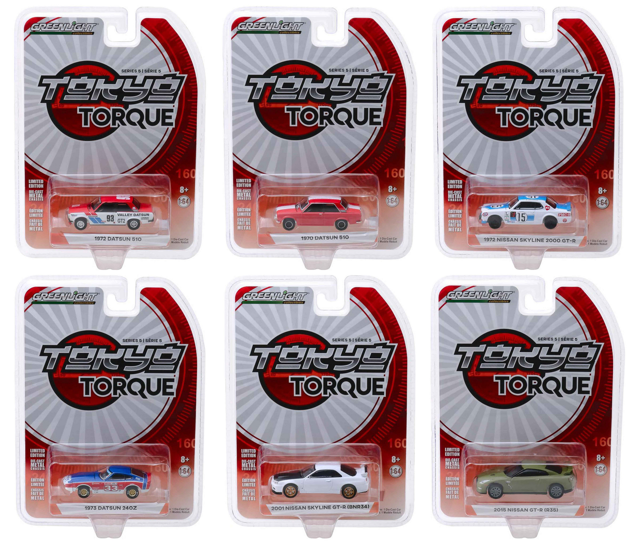 "tokyo Torque" Series 5 Set Of 6 Cars 1/64 Diecast Models By Greenlight