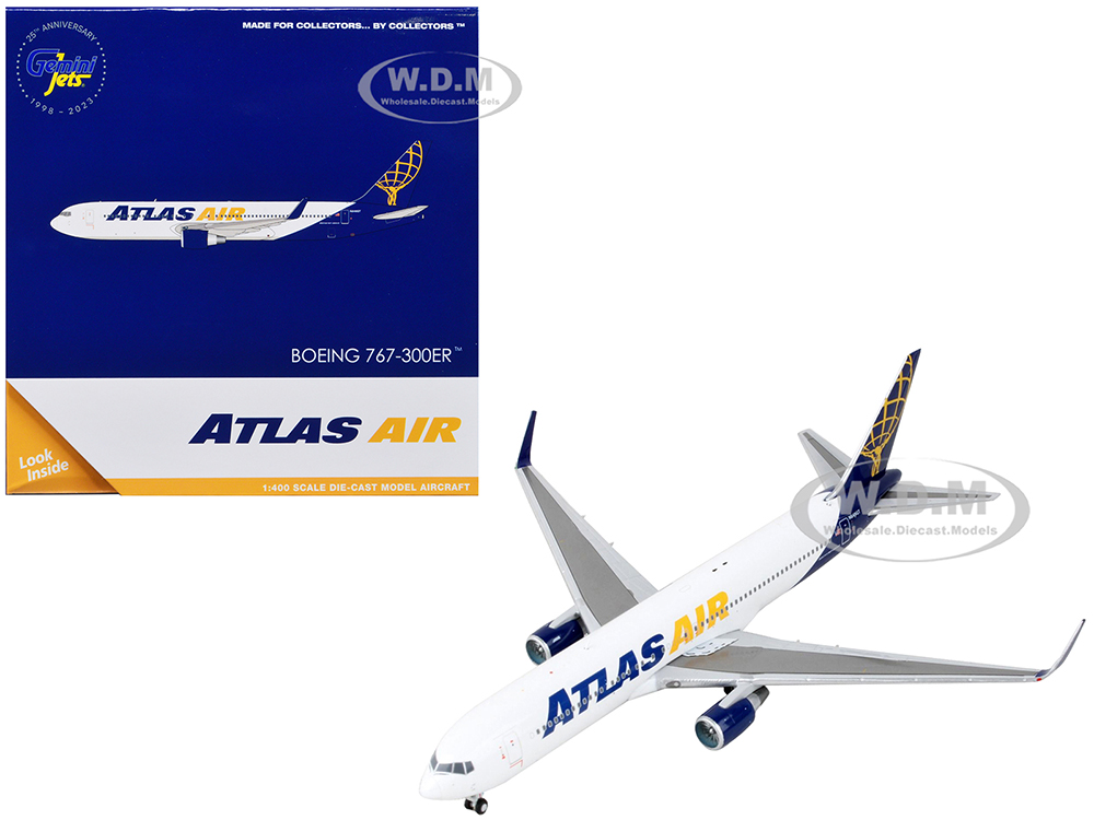 Boeing 767-300ER Commercial Aircraft Atlas Air White and Blue 1/400 Diecast Model Airplane by GeminiJets
