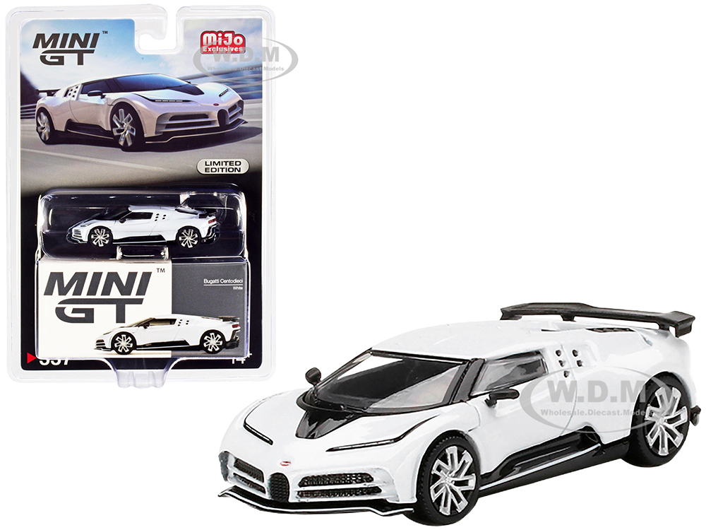 Bugatti Centodieci White with Black Accents Limited Edition 1/64 Diecast Model Car by True Scale Miniatures