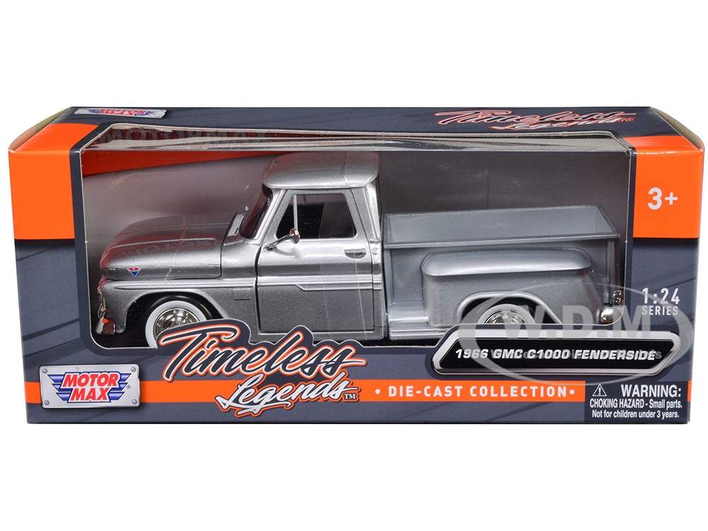 1966 GMC C1000 Fenderside Pickup Truck Silver Metallic Timeless Legends Series 1/24 Diecast Model Car by Motormax