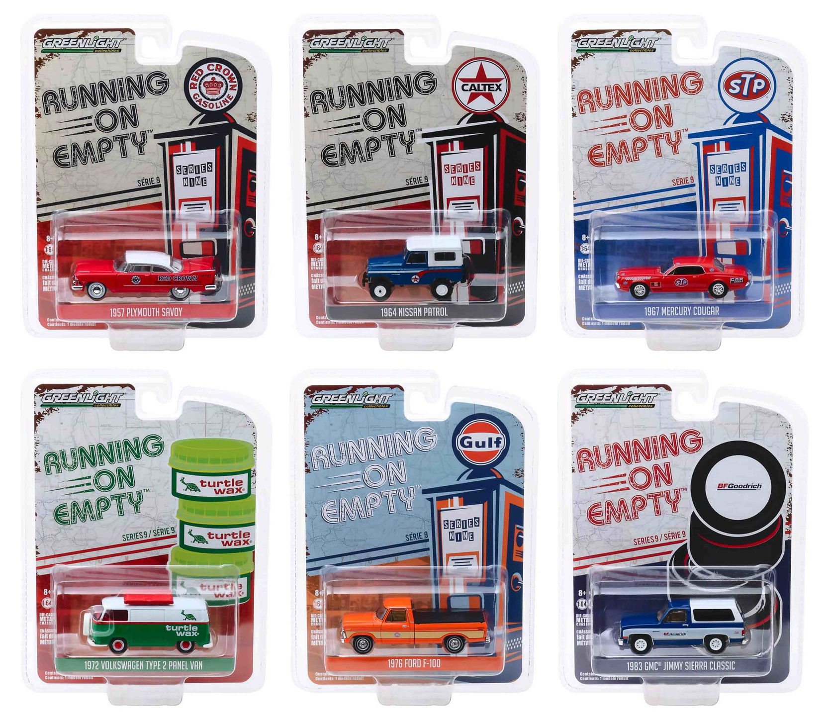 "Running on Empty" Series 9 6 piece Set 1/64 Diecast Model Cars by Greenlight