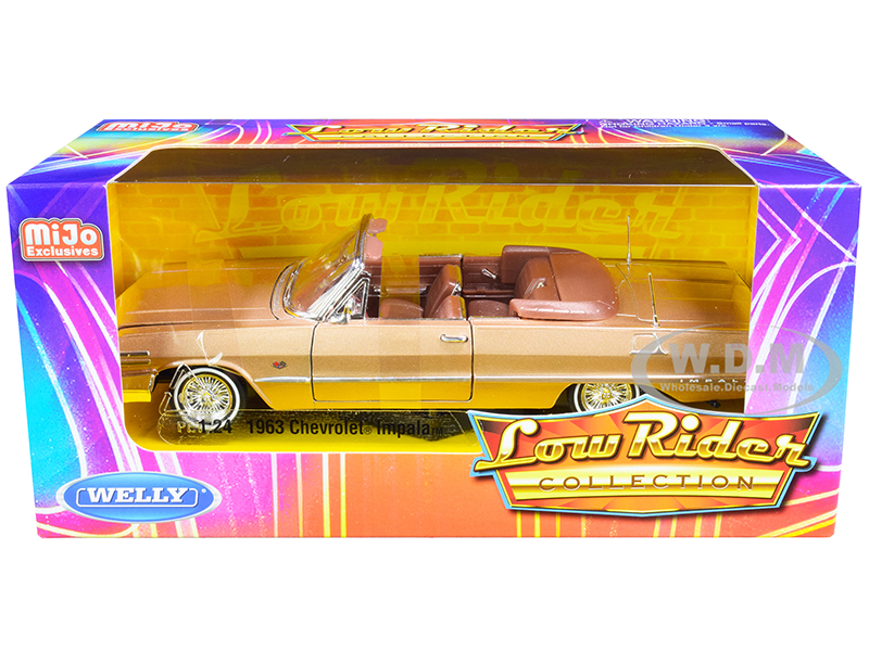 Image of 1963 Chevrolet Impala Convertible Gold "Low Rider Collection" 1/24 Diecast Model Car by Welly
