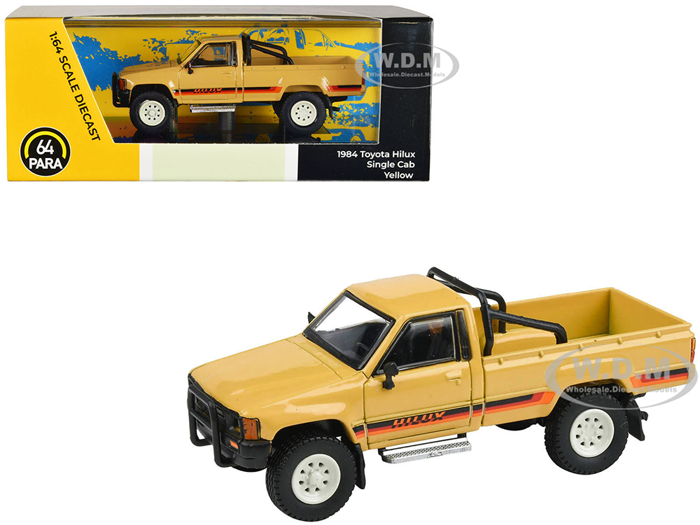 1984 Toyota Hilux Pickup Truck Yellow with Stripes 1/64 Diecast Model Car by Paragon Models