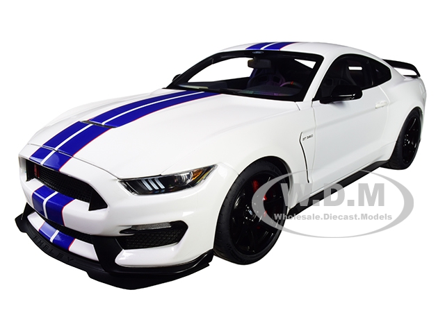 Ford Mustang Shelby GT-350R Oxford White with Lightning Blue Stripes 1/18 Model Car by Autoart