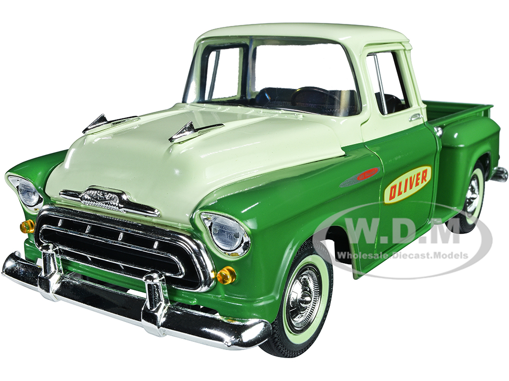 1957 Chevrolet Stepside Pickup Truck "Oliver" Light Green and Dark Green 1/25 Diecast Model Car by SpecCast