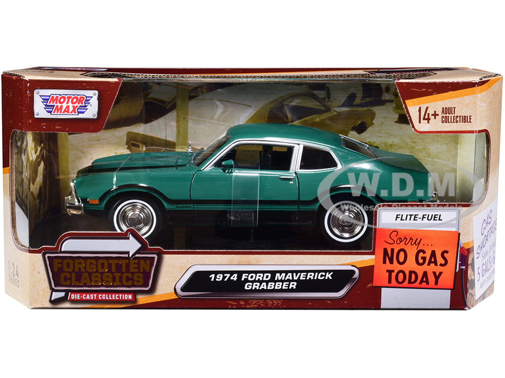 1974 Ford Maverick Grabber Green with Black Stripes Forgotten Classics Series 1/24 Diecast Model Car by Motormax