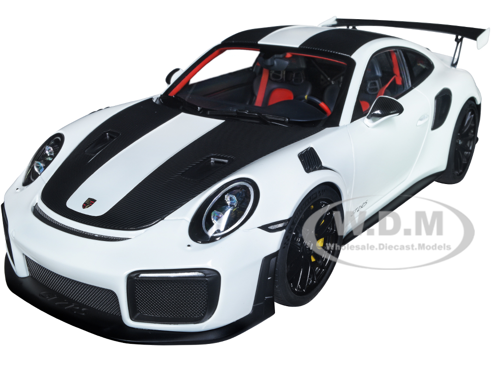 Porsche 911 (991.2) GT2 RS Weissach Package White with Carbon Stripes 1/18 Model Car by Autoart