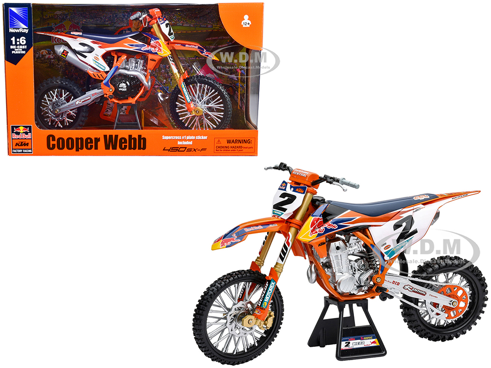 KTM 450 SX-F 2 Cooper Webb "Red Bull KTM Factory Racing" SuperCross 1/6 Diecast Model by New Ray
