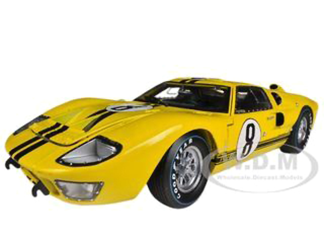 1966 Ford GT-40 MK II 8 Yellow with Black Stripes 1/18 Diecast Model Car by Shelby Collectibles