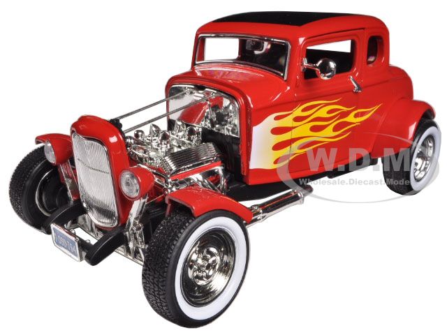 Image of 1932 Ford Hot Rod Red with Flames Limited Edition / Platinum Collection 1/18 Diecast Model Car by Motormax