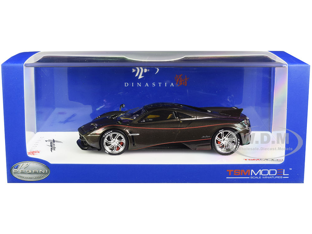 Pagani Huayra Dinastia Yazi "Warrior Dragon" Gold Carbon with Red Stripes and Chrome Wheels 1/43 Model Car by True Scale Miniatures