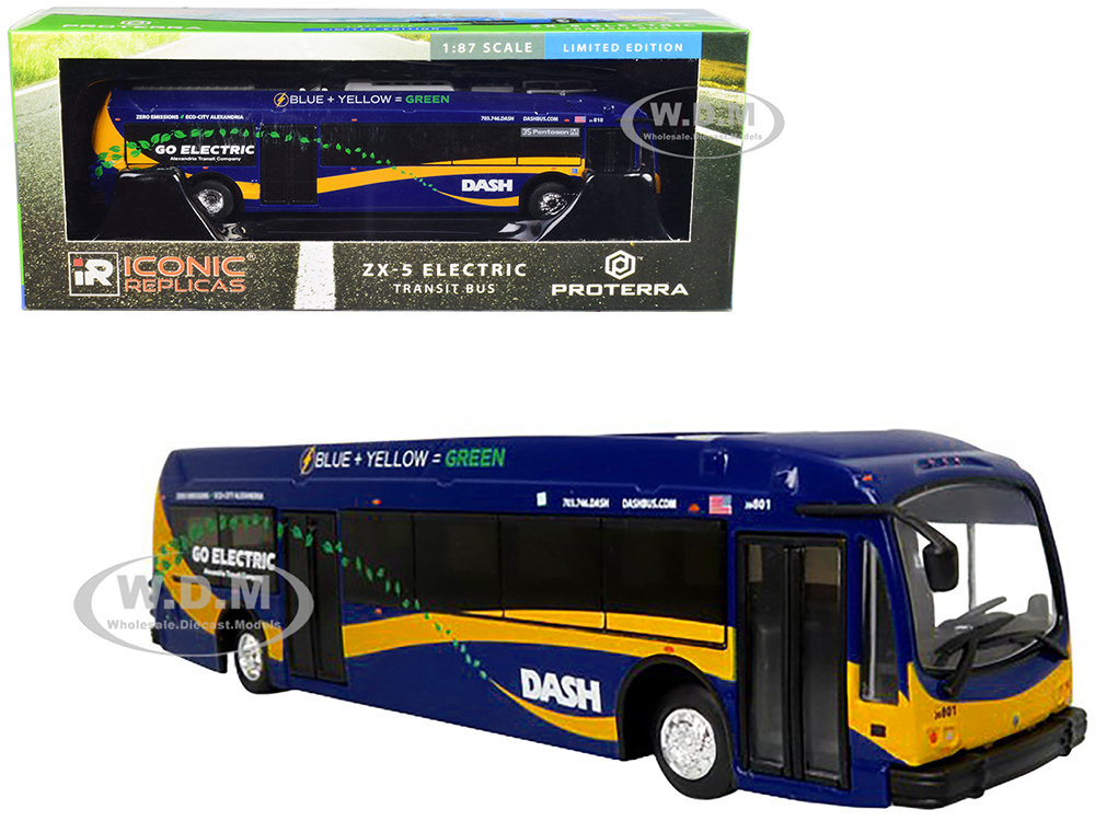Proterra ZX5 Electric Transit Bus Alexandria Transit Co. DASH 35 Pentagon 1/87 (HO) Diecast Model by Iconic Replicas
